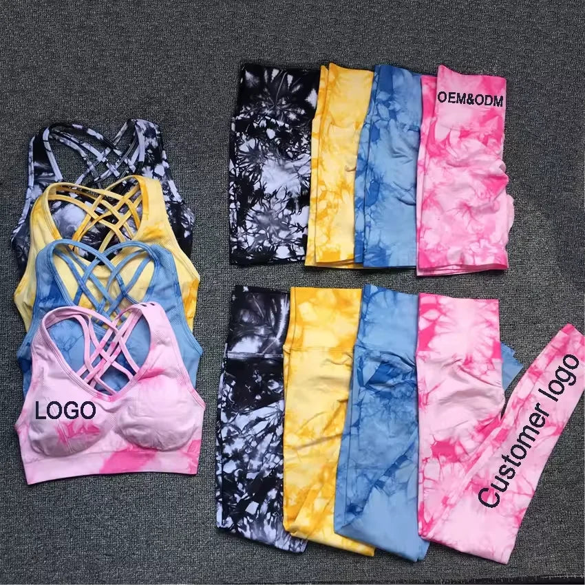 Sportswear Ladies High Waist Scrunch Butt Leggings Sport Bra Tie Dye Sport Suit Women Seamless Yoga Set