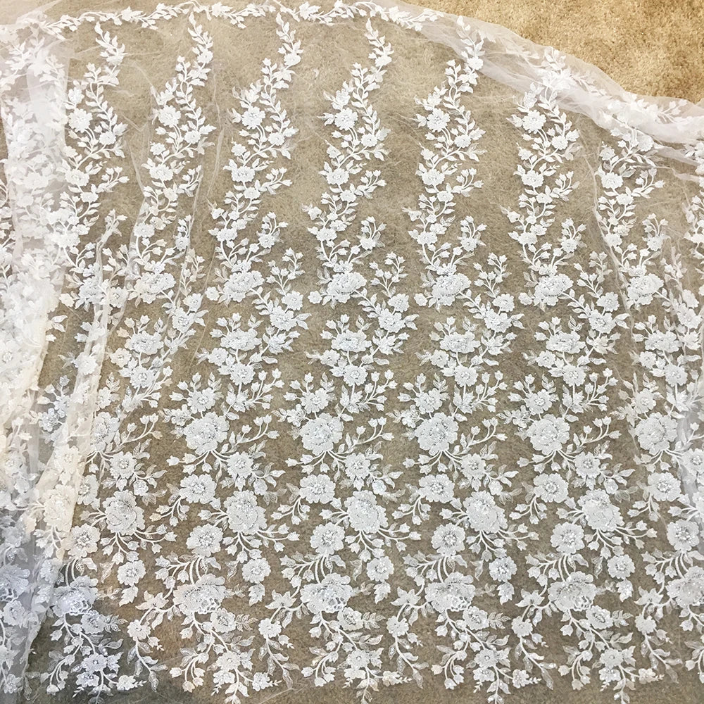 African Sequins Embroidery 3D Beaded Tulle Floral Embroidered Net Fabric Wedding Lace Fabrics for Women