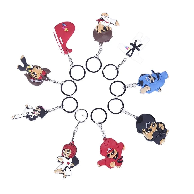 Factory Wholesale Small Gifts Soft Rubber Cartoon PVC Taekwondo Karate Martial Arts Key Chain