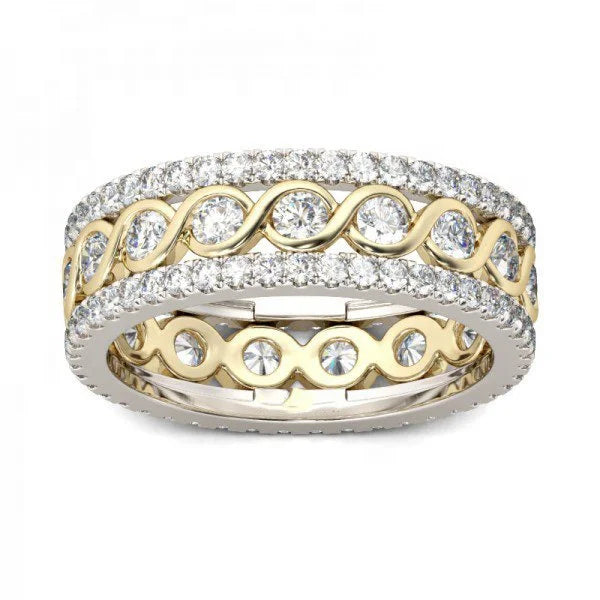 Abiding Vintage Two Tone Gold Plated 925 Sterling Silver 7.3MM Wide Cubic Zirconia Engagement Band Rings
