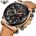 LIGE 9856 Men Watch Male Leather Automatic Date Quartz Watches Mens Luxury New Waterproof Sport Clock Relogio Masculino