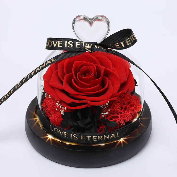 INUNION New Long Lasting Fresh Forever Real Touch Preserved Rose Dome Flower Eternal Roses Glass Cover DecorationValentine's Day