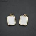 Square Shape Natural White Shell Brass Metal Gold Plating Charms Pendant for Jewelry Necklace Making