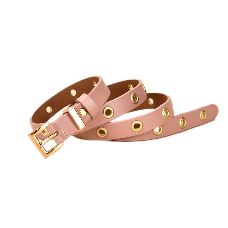 OEM ODM Genuine Leather Lady Belt Eyelets Rivets Metal Hole Luxury Casual Real Leather Fashion Belts for Women