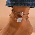 Fashion Jewelry Alloy Gold Three Layer Pearl Pendant Anklet Chain Summer Beach Style Boho Anklet for Women