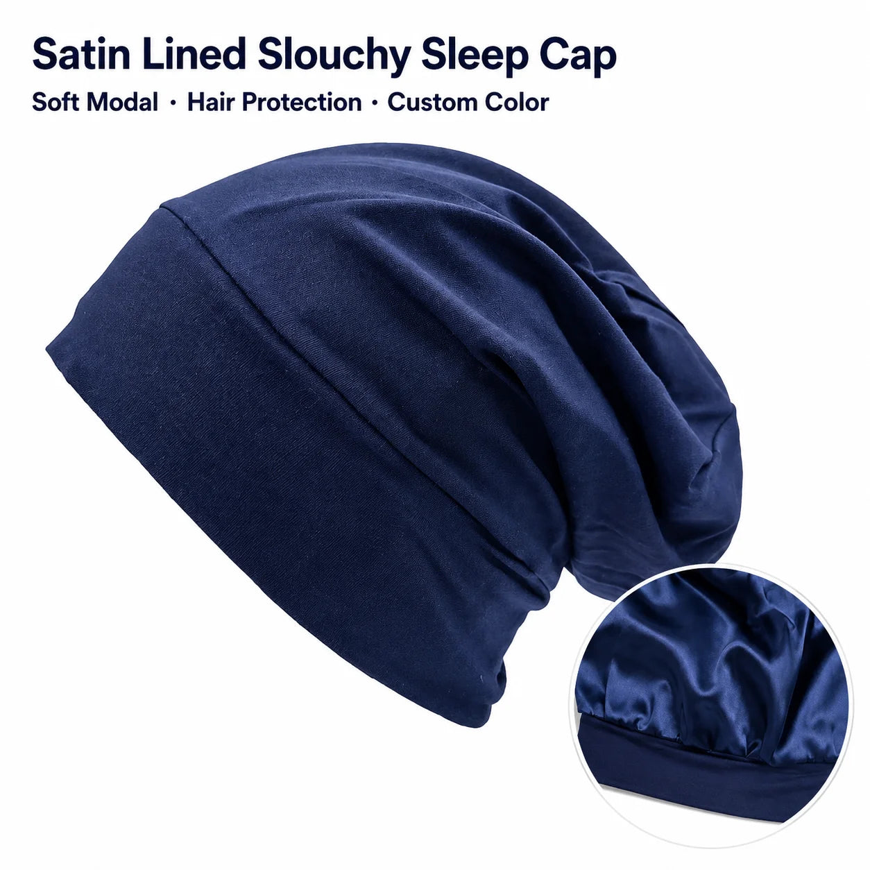 Custom Satin Lined Slouchy Sleep Cap Modal Hair Bonnet Beanie for Women with Stretchy Headband