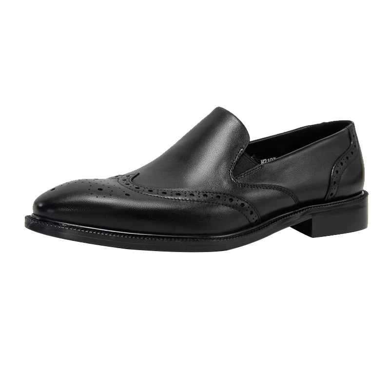 AMPLE New Arrival Men's Luxury Leather Oxfords Breathable Lightweight Comfortable Office Party Slip-On Wedding Shoes Black