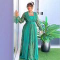 European and American Women Fashion Chiffon Casual Maxi Dress African Chiffon Floor Length Dresses Lace Long Sleeves Dresses