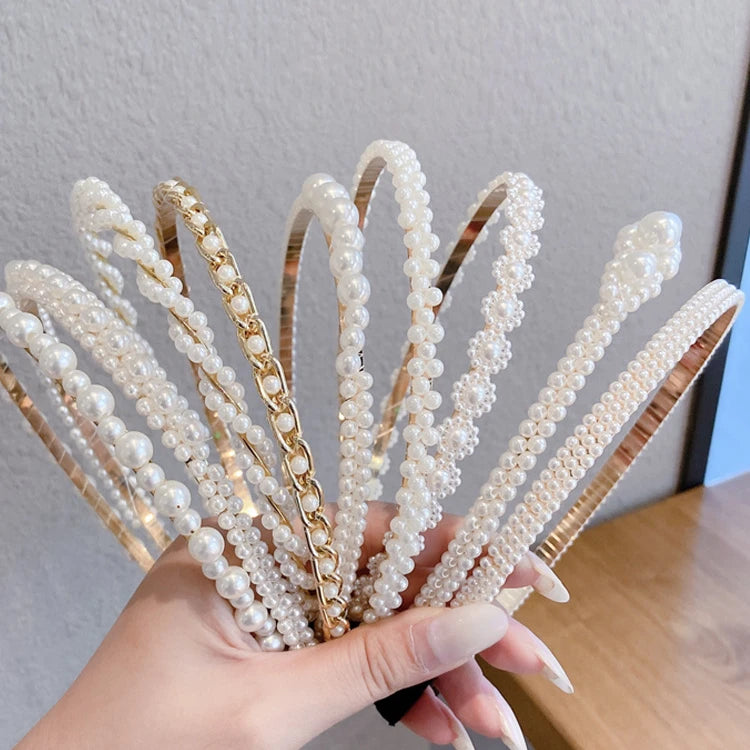 2025 19 Styles Fashion Custom Women Korean Simple Hair Accessories Braided Pearl Hair Band for Women
