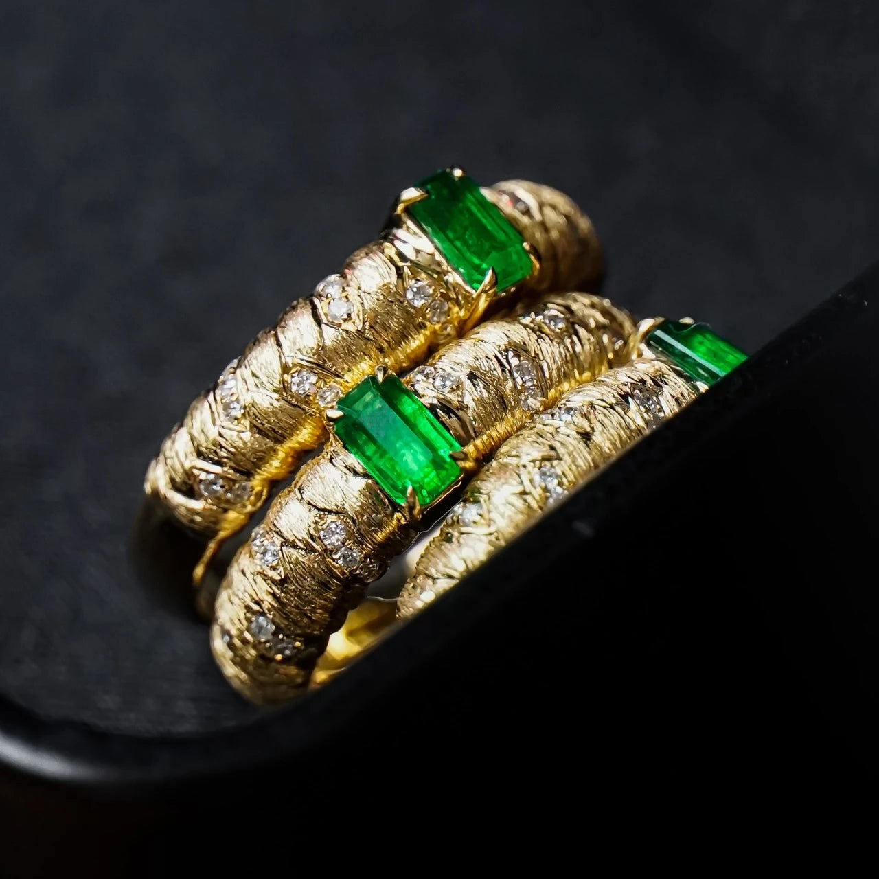 H&F Supplier Men's Pave Emerald Ring Vintage AU750 AU585 AU375 Natural Gemstone Fine Jewelry