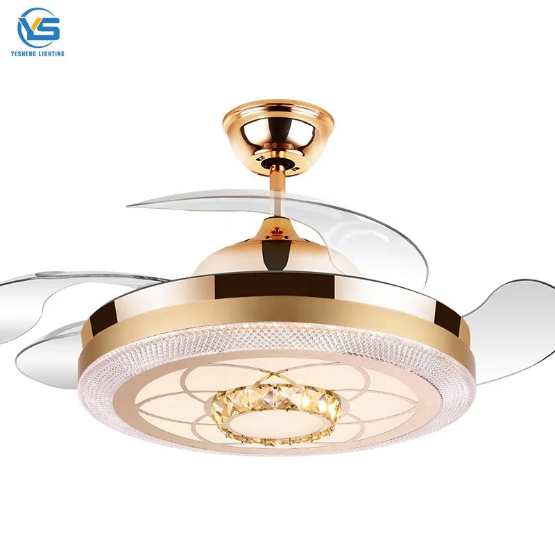 Y040 Wholesale Luxury Crystal Ceiling Fans Remote Control 42inch Invisible Crystal Ceiling Fan Retractable Ceiling Fan