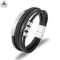Fashion Man Jewelry Stainless Steel Leather Charm Bracelet Silver Custom ID Name Men's Genuine Braided Leather Bracelet