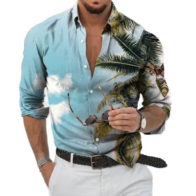 High End Hawaiian Man Shirt All Over Printed Sublimation Shirt for Men Retro Vintage Full Sleeve Shirt for Men Camisas De Hombre