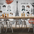 European Hand Drawn Trendy Hair Salon 3d Wallpaper for Barber Shop