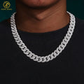 ZuanfoJewelry Wholesale Luxury Iced Out Cuban Link Chain 13mm Moissanite 925 Silver Necklace for Men HipHop Gift Platinum Plated