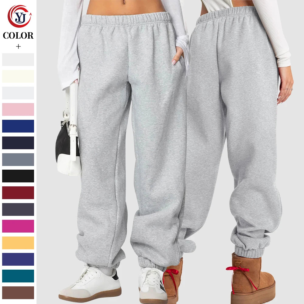 Custom High-Waisted Women's Winter Sporty Eco-Friendly Breathable Ankle-Length Sweatpants Pockets Baggy Hip Pop Style Inner Pant
