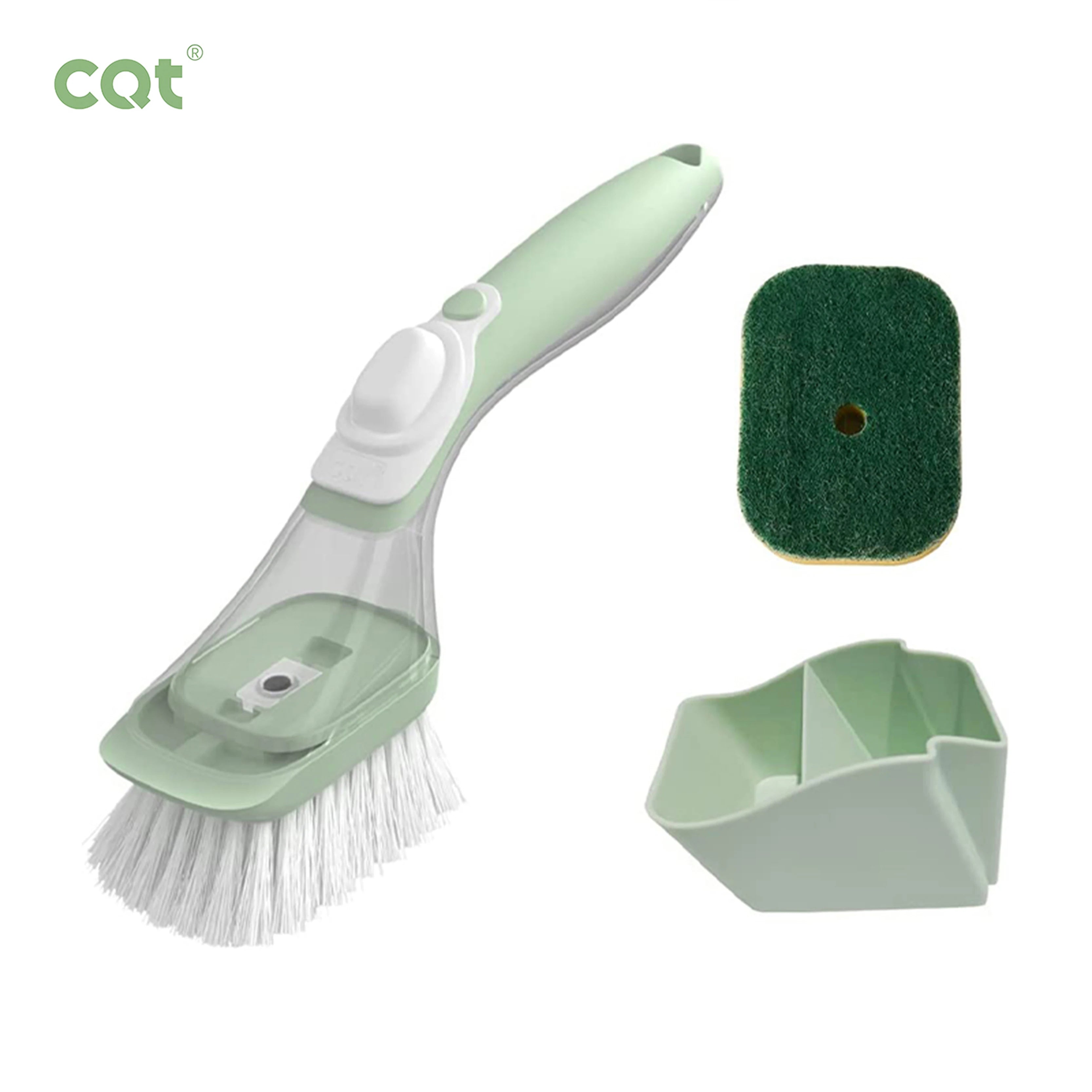 Best Sale Plastic Kitchen Scrubber Includes 1 Replaced Scouring Pad Head for Dish Pot Pan Sink Cleaning Washing Brush Handle