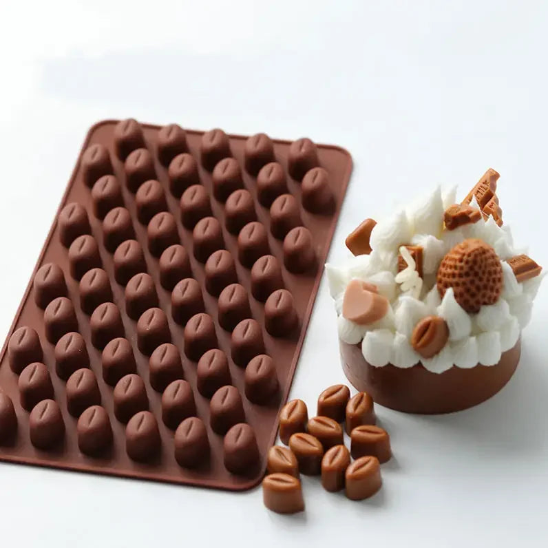 Eco-friendly 55 Cavity Silicone Coffee Beans Mould Cake Decoration Tools for Baking Fondant Candies OPP Bag Packing