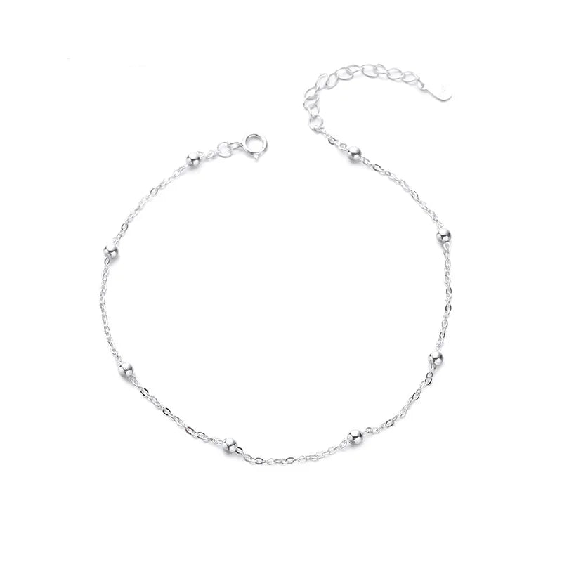 Summer Fashion 925 Silver Chain Anklets for Women Beach Party Beads Ankle Jewelry