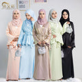 Modest Elegant Turkey Design Skirt Blouse Set Two Pieces Shinning Fabric Solid Candy Color Muslim Clothes Suit for Women L311