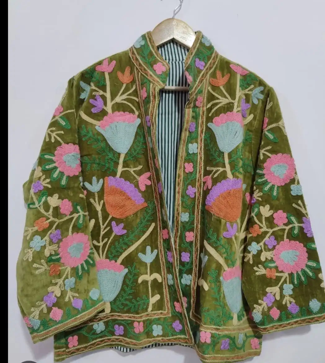 Exquisite Suzani Embroidered Velvet Jackets - Artisanal Hand-Stitched Boho Luxe Outerwear for Statement Fashion