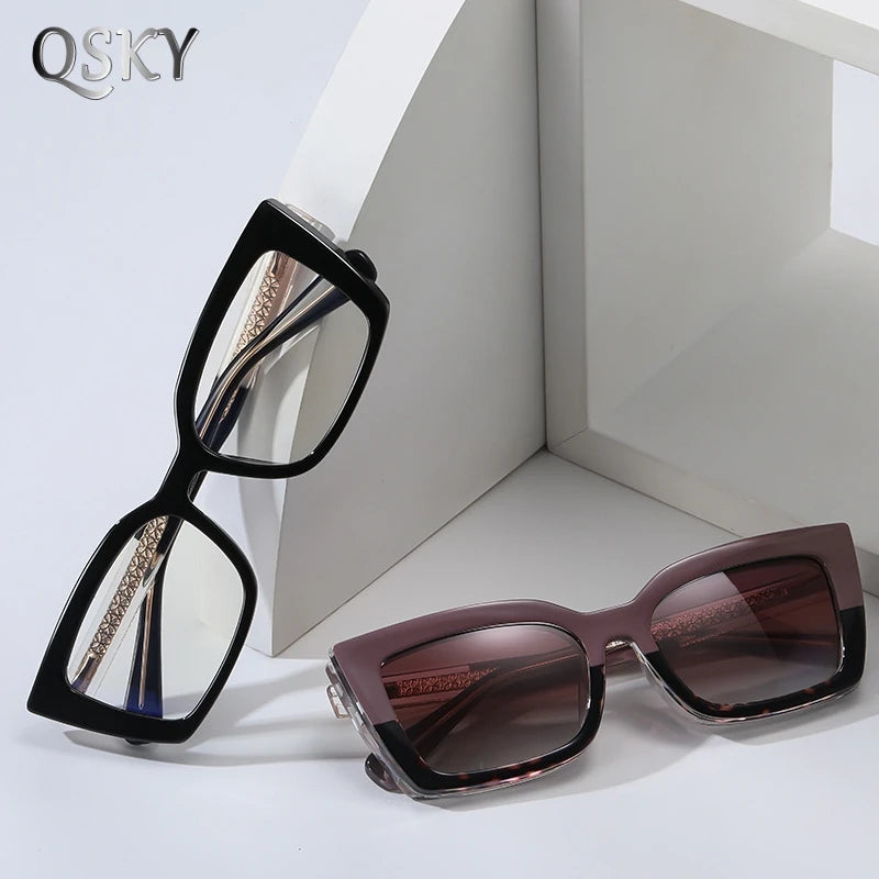 81635 Polarizing Clip on Anti Blue Light Optical Clip on Eyeglasses 2 in 1 Vintage Cat Eye Magnetic Uv400 Sunglasses Eyewear