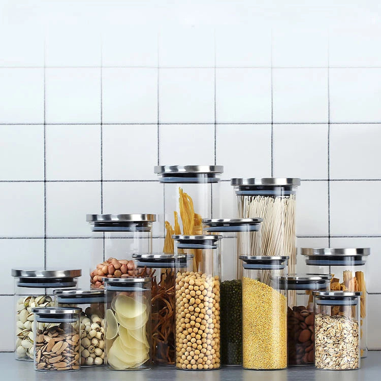 Good Selling High Clear High Borosilicate Glass Canisters Kitchen Glass Storage Jar with Airtight Stainless Steel Lid
