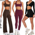 2025 New Fashion High Waist Gym Yoga Suit for Women Plus Size 5-Piece Solid Pattern Set Wholesale Breathable