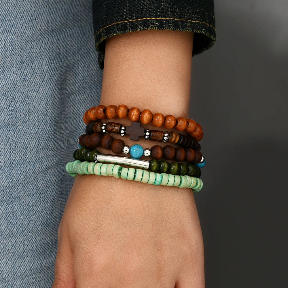 Bestselling Bohemian Style Handmade Beaded Lapis Lazuli Elastic Rope Men's Five-Piece Set of Fashion Bracelets