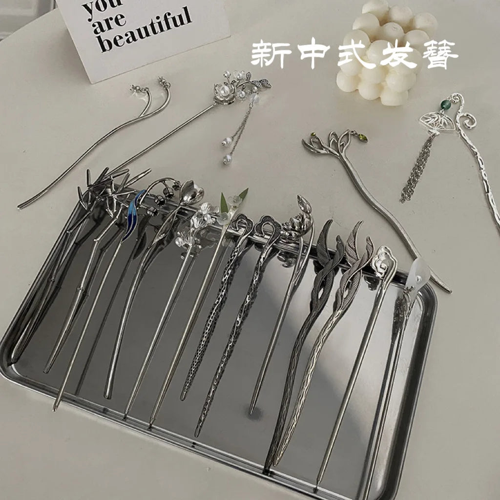 New Chinese Styl Hairpin Ancient Style Simple Hairpin Chinese Classical Tulips Lotus Auspicious Clouds Handmade Hairpins