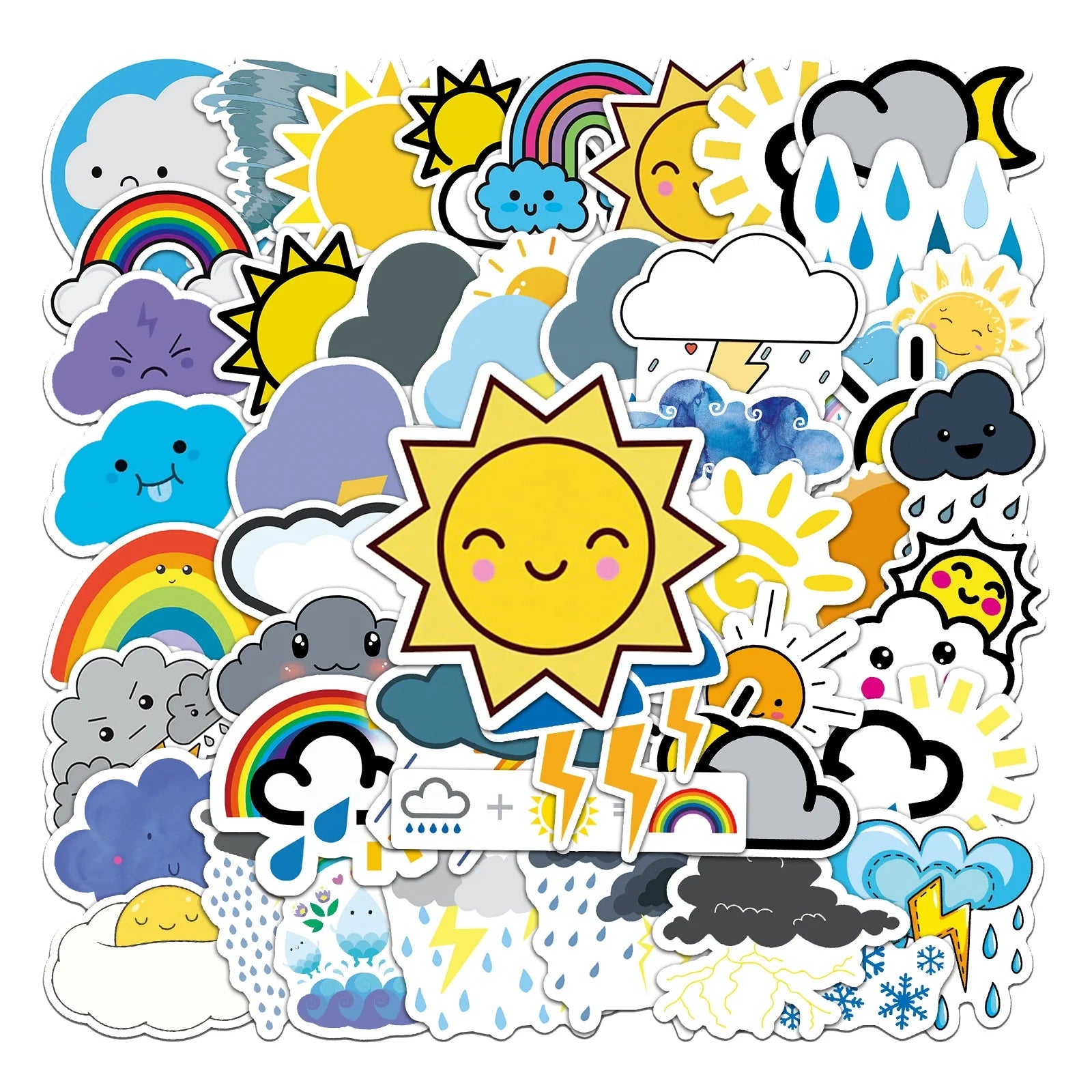 50Pcs Cute Cartoon Raining Sun Weather Symbol Expression Sticker For Girl Student Diy Decor Graffiit Label Fresh Stickers