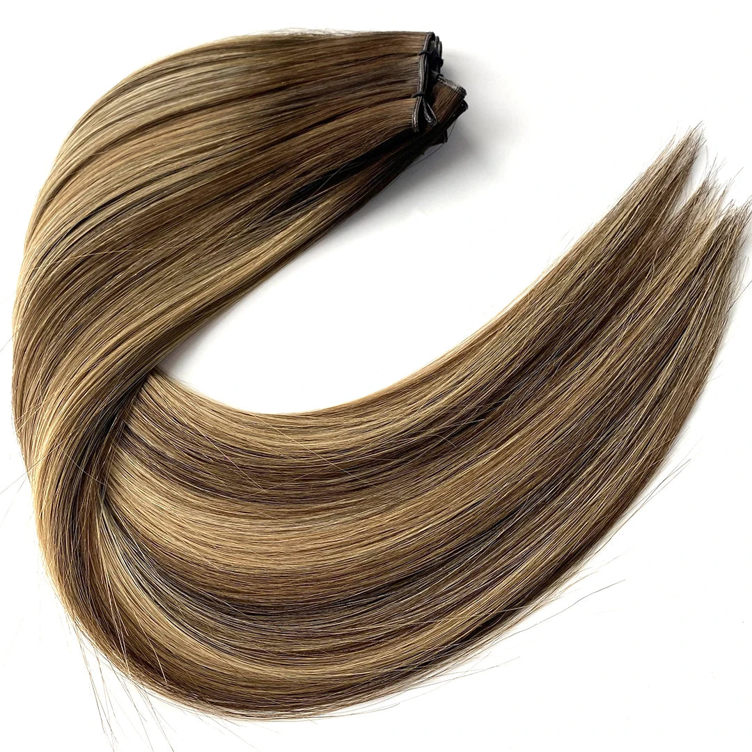 Genius Weft 20" Silky Straight Wave Cuticle Aligned Hair Dyed Balayage Colors Invisible Thin Weft Cut Single Weft