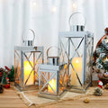 Set of 3 Sliver Candle Lantern Stainless Steel Metal Lantern Empty Square Candle Lantern for Wedding Decoration