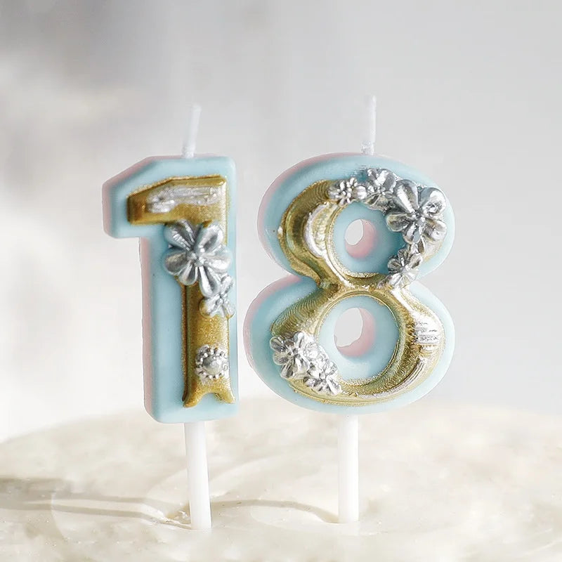 British Retro Style Paraffin Wax Birthday Cake Candle with Flower Design Pink & Blue Plug-in for Parties Easter New Year Bars