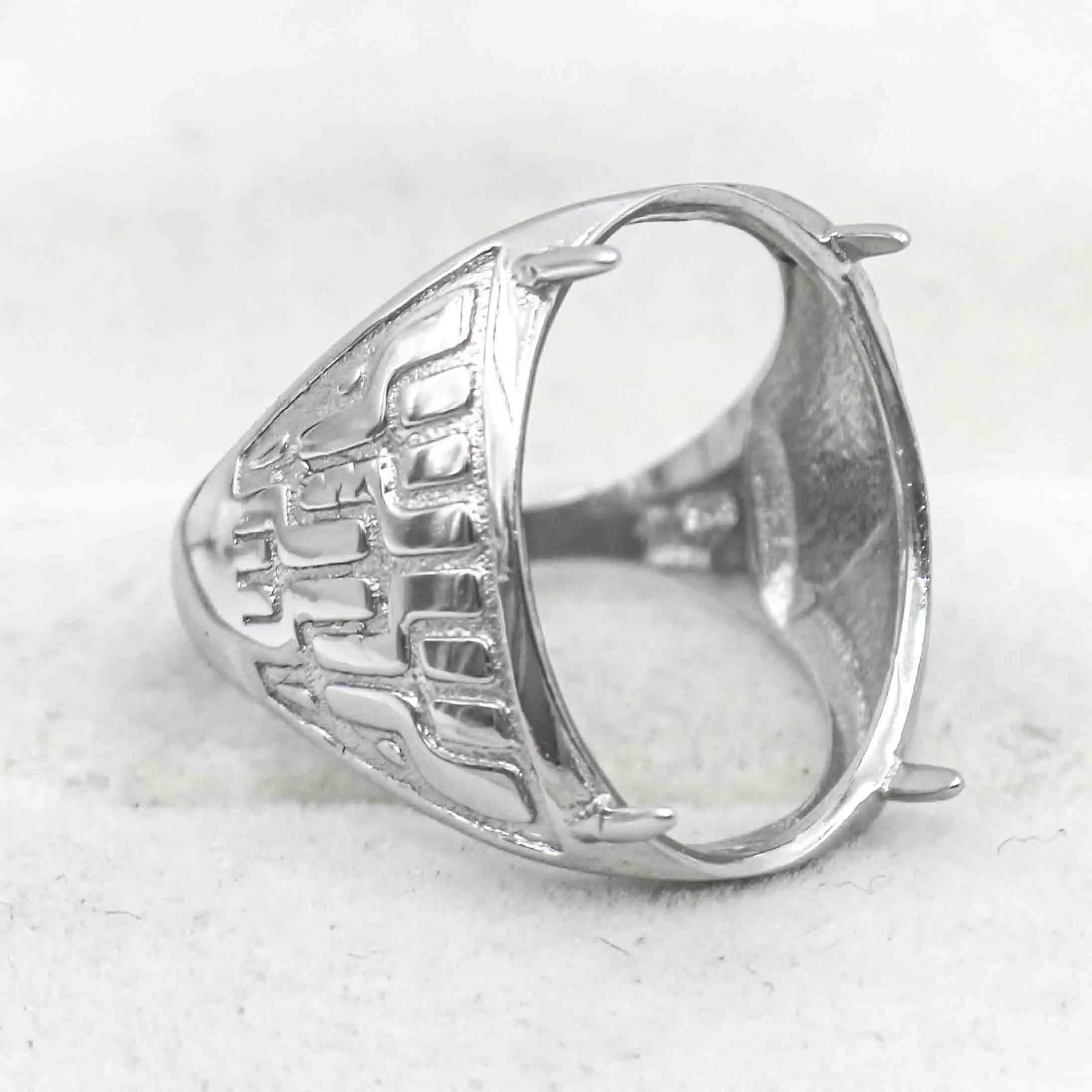 Sterling Silver 16*21mm Semi Mount Men's Ring Frame Empty Blank Claw Setting S925 Base Holder Without Center Stone for DIY Inlay