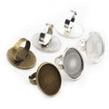 5pcs/lot 18x25mm Antique Silver Plated Bronze Brass Oval Adjustable Ring Settings Blank BaseFit 18x25mm Glass Cabochons Rings MegaBDM
