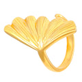 Princess Cut 18K Gold & Stainless Steel Ginkgo Leaf Open End Women's Ring Gemstone Gemstone Rings
