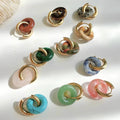 Natural Jasper Quartz Crystal Jade Hoops with Stainless Steel PVD Plating