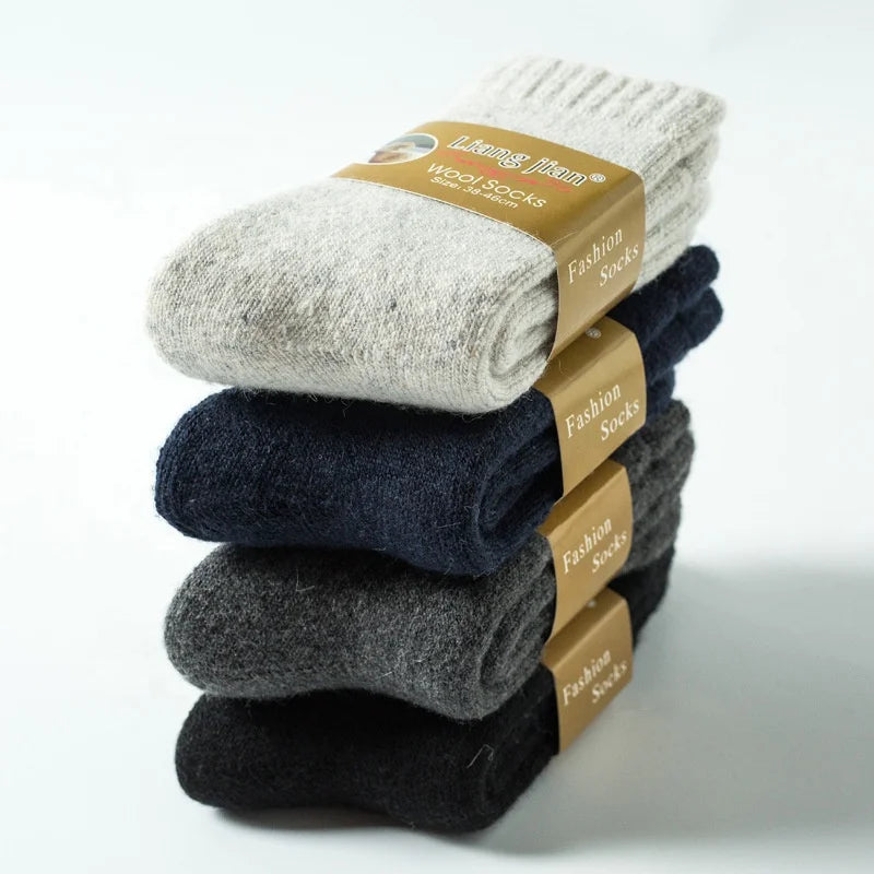 Wholesale Solid Color Winter Warm Wool Socks Men Thick Terry Thermal Dress Crew Socks