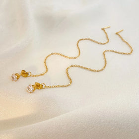 18K Gold-plated Stainless Steel Round Zircon studded Trendy Geometric Ear Line Fashion Jewelry 2025 Tassel Long
