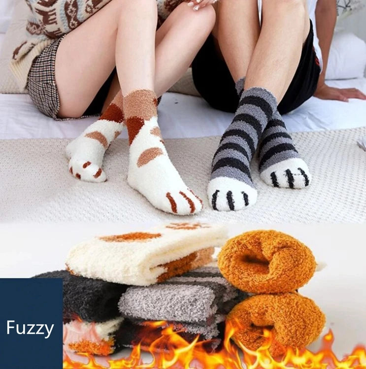 Cozy Fuzzy Animal Cat Paw Slipper Socks for Women Cute Funny Soft Fluffy Winter Warm Teen Girls Fleece Cabin Sock