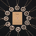 Rose Gold Plated Zodiac Necklace Chain Round 12 Horoscope With Card Pendant Zodiac Sign Jewelry for Women MegaBDM