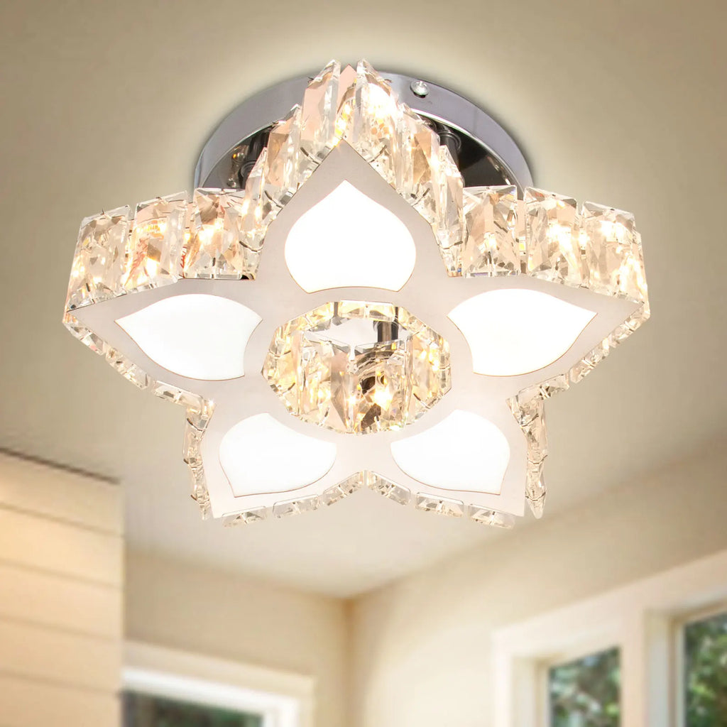 Modern LED Crystal Ceiling Light with Floral Design Warm Light for Living Room Bedroom Pendant Chandelier Decorative Fixture