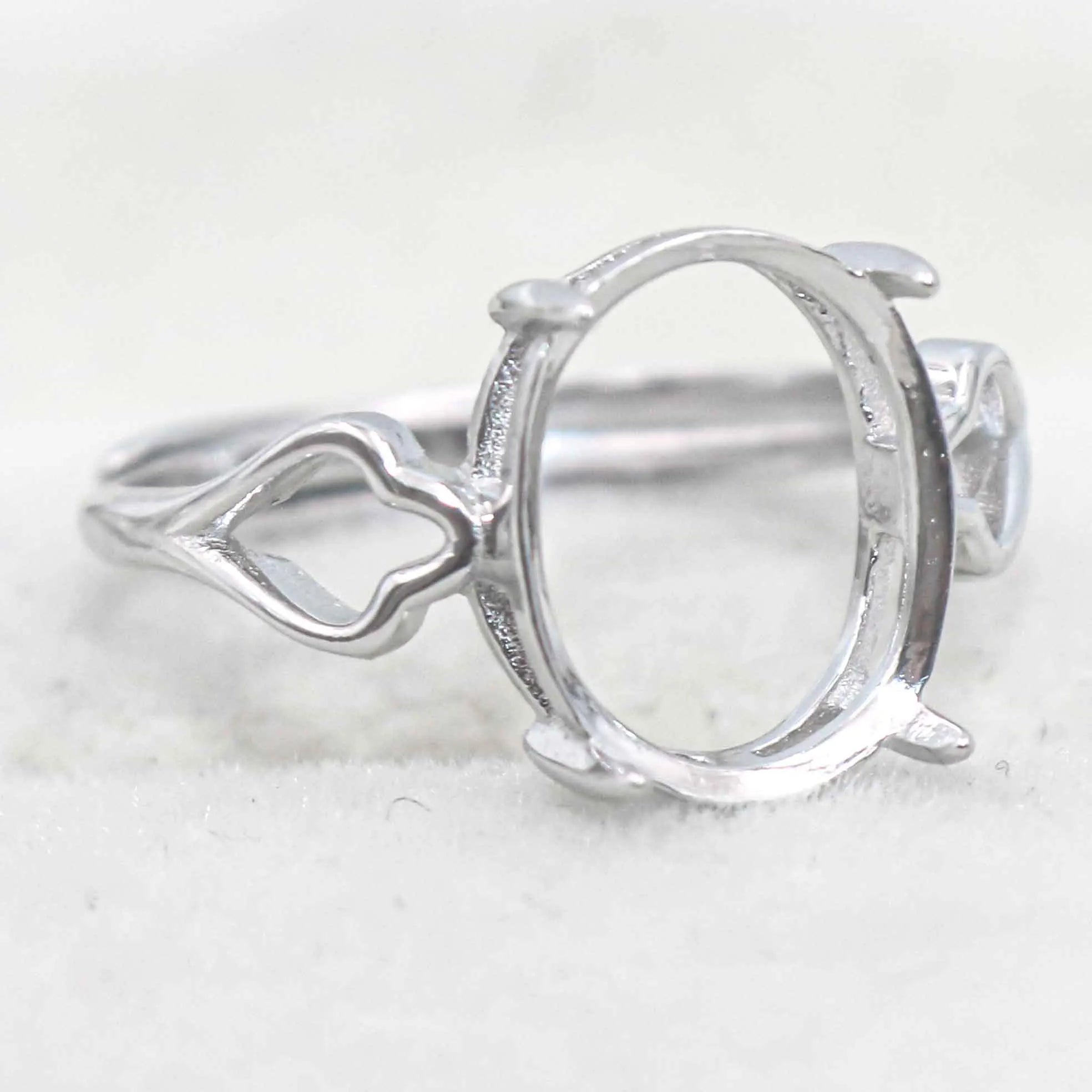 Sterling Silver 10*12mm Semi Mount Ring Empty Frame Blank Support Claws Setting S925 Base Holder Without Center Stone for Inlay