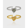 Original Irregular Heart-Shaped Drop Glaze S925 Sterling Silver Opening Ring 18K Gold Plated Heart Ring