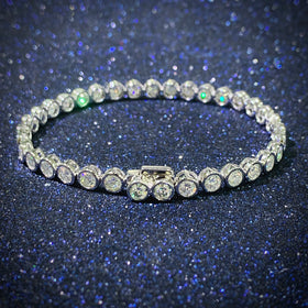 New Arrival 4mm Bezel Setting 925 Sterling Silver White Round VVS Moissanite Diamond Tennis Chain Bracelet Men Fashion Jewelry