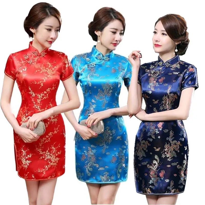 Elegant Women Tang Suit Vintage Old Shanghai Dragon Phoenix Qipao CTCS-008