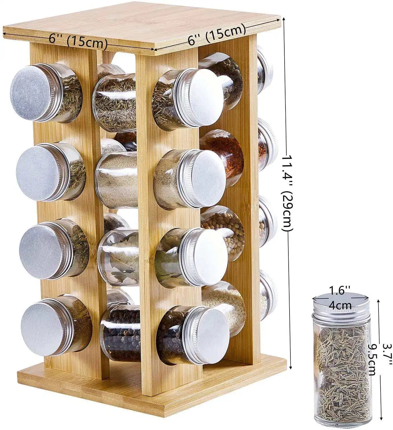 Custom Wholesale Bamboo Modern Rotating Four-Tier Spice Rack Organizer-Eco-Friendly Kitchen Storage