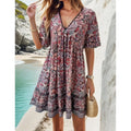 Summer Women's Clothing Lady Elegant Temperament Dresses Women Casual Beach Seaside Holiday Printed V-neck Dress