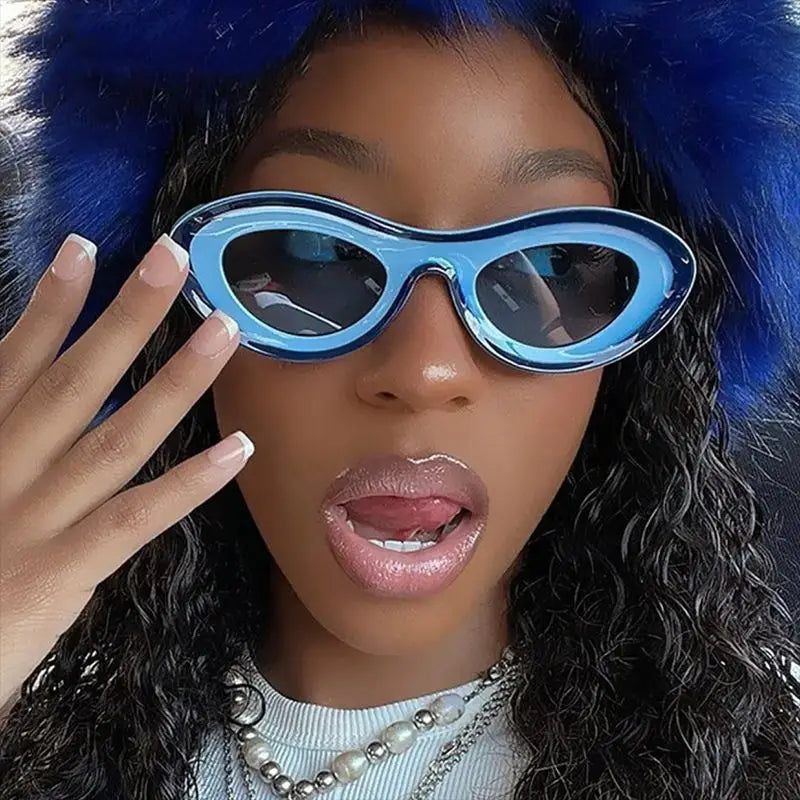 UNOC 2023 Concave Collision Color Dazzling Sunglasses Fashionable Modern Cat Eye Small for Women Available Yellow Red Blue PC